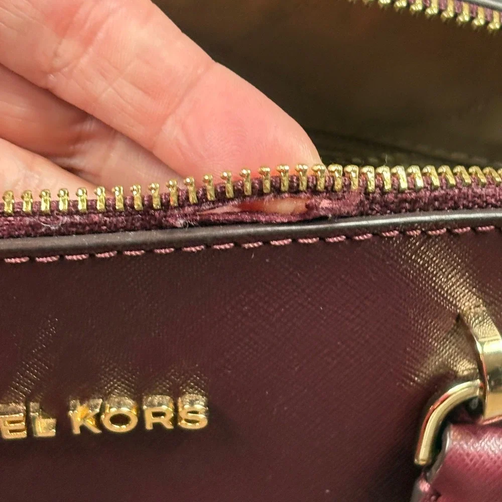 Michael Kors Burgundy Saffiano Dome Satchel Crossbody Shoulder Bag Minimalist - Picture 4 of 16